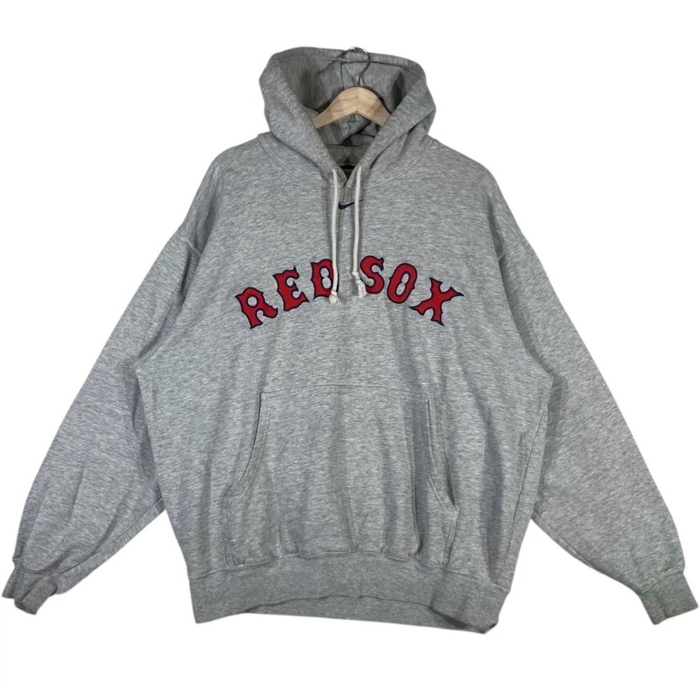 Nike Team MLB Boston Red Sox Hoodie Heather Gray Applique Sweatshirt Mens XL